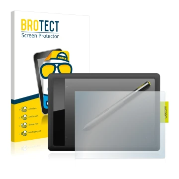 Parte frontal de un envase de producto con el logotipo de la marca BROTECT. Al lado se muestra el dispositivo Wacom One s CTL-