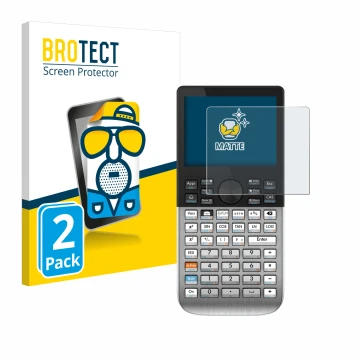 Parte frontal de un envase de producto con el logotipo de la marca BROTECT. Al lado se muestra el dispositivo HP Prime con su 