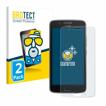 Parte frontal de un envase de producto con el logotipo de la marca BROTECT. Al lado se muestra el dispositivo Motorola Moto G5