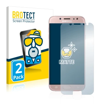 Parte frontal de un envase de producto con el logotipo de la marca BROTECT. Al lado se muestra el dispositivo Samsung Galaxy J