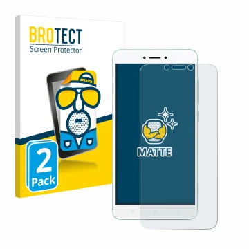 Parte frontal de un envase de producto con el logotipo de la marca BROTECT. Al lado se muestra el dispositivo Xiaomi Redmi 4X 