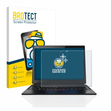 Parte frontal de un envase de producto con el logotipo de la marca BROTECT. Al lado se muestra el dispositivo Lenovo ThinkPad 