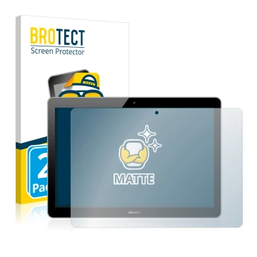 Parte frontal de un envase de producto con el logotipo de la marca BROTECT. Al lado se muestra el dispositivo Huawei MediaPad 