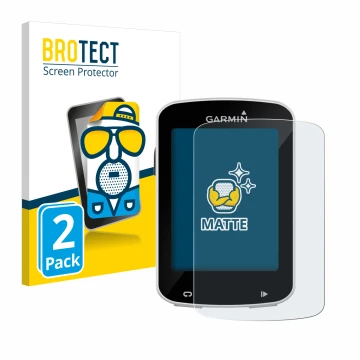 Parte frontal de un envase de producto con el logotipo de la marca BROTECT. Al lado se muestra el dispositivo Garmin Edge Expl
