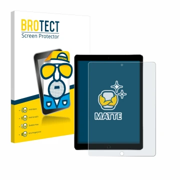 Parte frontal de un envase de producto con el logotipo de la marca BROTECT. Al lado se muestra el dispositivo Apple iPad Pro 1