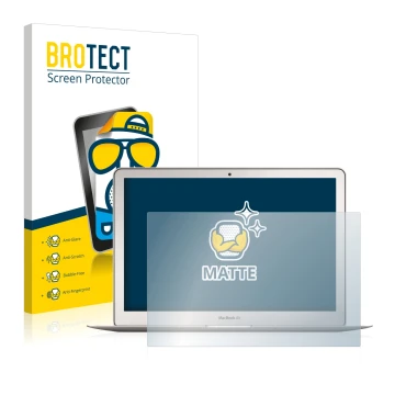 Parte frontal de un envase de producto con el logotipo de la marca BROTECT. Al lado se muestra el dispositivo Apple MacBook Ai