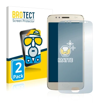 Parte frontal de un envase de producto con el logotipo de la marca BROTECT. Al lado se muestra el dispositivo Motorola Moto G5