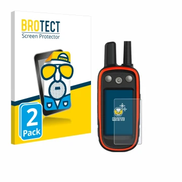 Parte frontal de un envase de producto con el logotipo de la marca BROTECT. Al lado se muestra el dispositivo Garmin Atemos 10