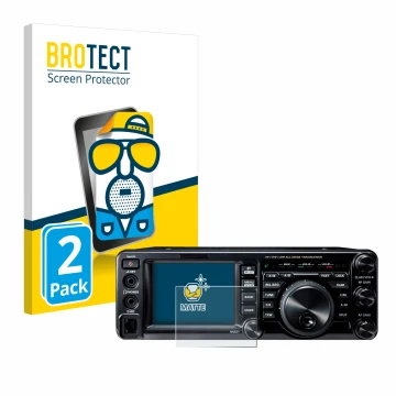 Parte frontal de un envase de producto con el logotipo de la marca BROTECT. Al lado se muestra el dispositivo Yaesu FT-991A co
