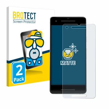 Parte frontal de un envase de producto con el logotipo de la marca BROTECT. Al lado se muestra el dispositivo Google Pixel 2 c