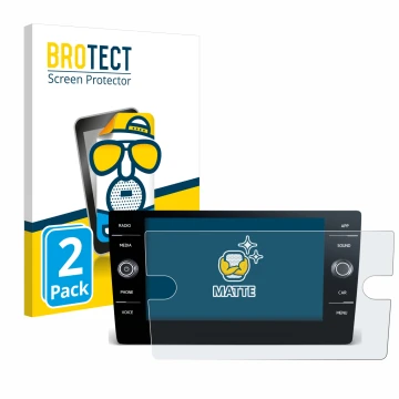 Parte frontal de un envase de producto con el logotipo de la marca BROTECT. Al lado se muestra el dispositivo Volkswagen T-Roc