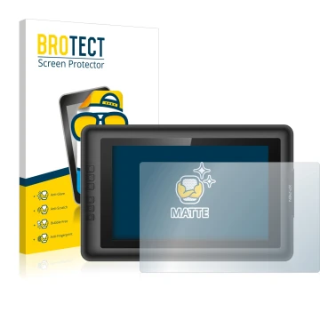Parte frontal de un envase de producto con el logotipo de la marca BROTECT. Al lado se muestra el dispositivo XP-Pen Artist 13