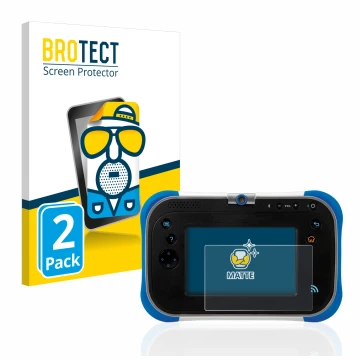 Parte frontal de un envase de producto con el logotipo de la marca BROTECT. Al lado se muestra el dispositivo Vtech Storio Max