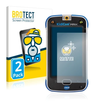 Parte frontal de un envase de producto con el logotipo de la marca BROTECT. Al lado se muestra el dispositivo Vtech Kidicom Ma