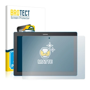 Parte frontal de un envase de producto con el logotipo de la marca BROTECT. Al lado se muestra el dispositivo Lenovo Tab 10 TB
