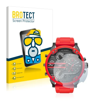 Parte frontal de un envase de producto con el logotipo de la marca BROTECT. Al lado se muestra el dispositivo Diesel DZ7370 co