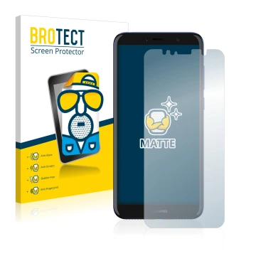Parte frontal de un envase de producto con el logotipo de la marca BROTECT. Al lado se muestra el dispositivo Huawei Y6 2018 c