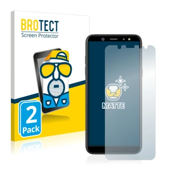 Parte frontal de un envase de producto con el logotipo de la marca BROTECT. Al lado se muestra el dispositivo Samsung Galaxy A