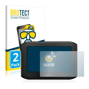 Parte frontal de un envase de producto con el logotipo de la marca BROTECT. Al lado se muestra el dispositivo Garmin zumo 396 
