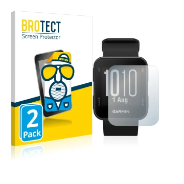 Parte frontal de un envase de producto con el logotipo de la marca BROTECT. Al lado se muestra el dispositivo Garmin Approach 