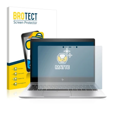 Parte frontal de un envase de producto con el logotipo de la marca BROTECT. Al lado se muestra el dispositivo HP EliteBook 840