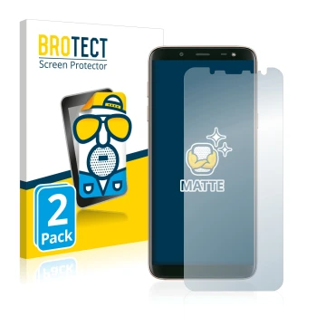 Parte frontal de un envase de producto con el logotipo de la marca BROTECT. Al lado se muestra el dispositivo Samsung Galaxy J