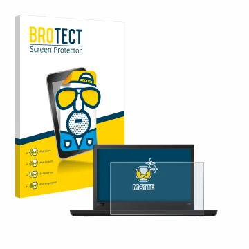 Parte frontal de un envase de producto con el logotipo de la marca BROTECT. Al lado se muestra el dispositivo Lenovo ThinkPad 