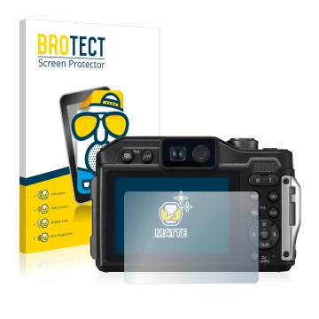 Parte frontal de un envase de producto con el logotipo de la marca BROTECT. Al lado se muestra el dispositivo Panasonic Lumix 