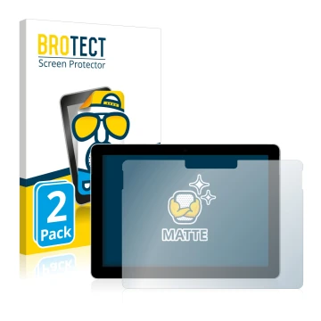 Parte frontal de un envase de producto con el logotipo de la marca BROTECT. Al lado se muestra el dispositivo Microsoft Surfac