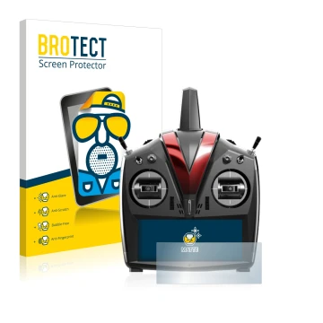 Parte frontal de un envase de producto con el logotipo de la marca BROTECT. Al lado se muestra el dispositivo VBar Control Tou