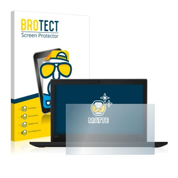 Parte frontal de un envase de producto con el logotipo de la marca BROTECT. Al lado se muestra el dispositivo Lenovo Thinkpad 