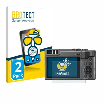 Parte frontal de un envase de producto con el logotipo de la marca BROTECT. Al lado se muestra el dispositivo Panasonic Lumix 