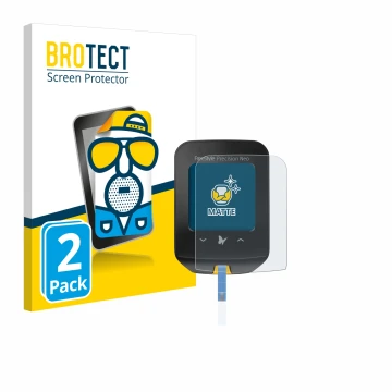 Parte frontal de un envase de producto con el logotipo de la marca BROTECT. Al lado se muestra el dispositivo Freestyle Precis