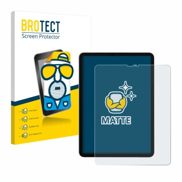 Parte frontal de un envase de producto con el logotipo de la marca BROTECT. Al lado se muestra el dispositivo Apple iPad Pro 1