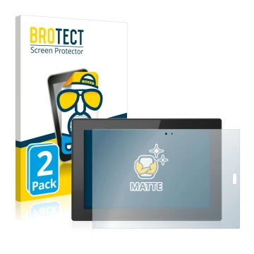 Parte frontal de un envase de producto con el logotipo de la marca BROTECT. Al lado se muestra el dispositivo Lenovo Tablet 10