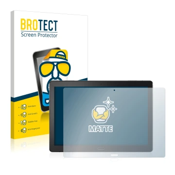 Parte frontal de un envase de producto con el logotipo de la marca BROTECT. Al lado se muestra el dispositivo Lenovo Tab P10 (