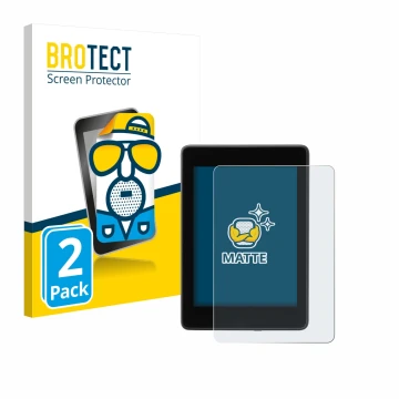 Parte frontal de un envase de producto con el logotipo de la marca BROTECT. Al lado se muestra el dispositivo Amazon Kindle Pa