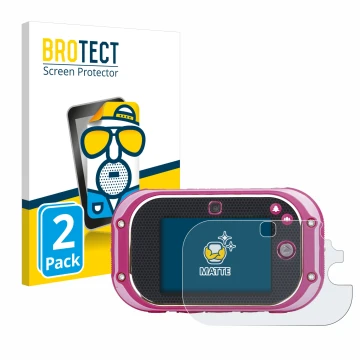 Parte frontal de un envase de producto con el logotipo de la marca BROTECT. Al lado se muestra el dispositivo Vtech Kidizoom T
