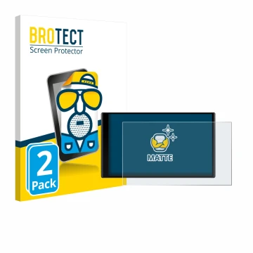 Parte frontal de un envase de producto con el logotipo de la marca BROTECT. Al lado se muestra el dispositivo Garmin DriveTrac