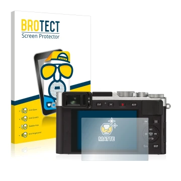 Parte frontal de un envase de producto con el logotipo de la marca BROTECT. Al lado se muestra el dispositivo Leica D-Lux 7 co