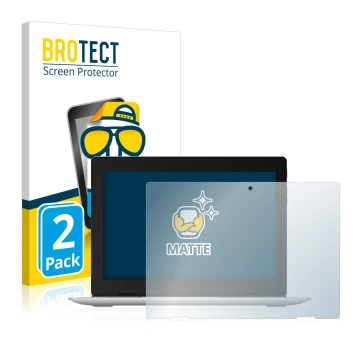 Parte frontal de un envase de producto con el logotipo de la marca BROTECT. Al lado se muestra el dispositivo Lenovo IdeaPad D