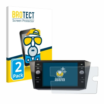 Parte frontal de un envase de producto con el logotipo de la marca BROTECT. Al lado se muestra el dispositivo Volkswagen Tigua