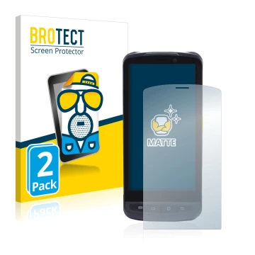 Parte frontal de un envase de producto con el logotipo de la marca BROTECT. Al lado se muestra el dispositivo Newland MT90 Orc