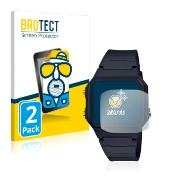 Parte frontal de un envase de producto con el logotipo de la marca BROTECT. Al lado se muestra el dispositivo Casio Unisex A16