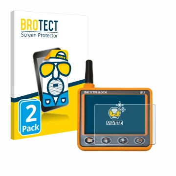 Parte frontal de un envase de producto con el logotipo de la marca BROTECT. Al lado se muestra el dispositivo Skytraxx 2.1 Var
