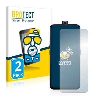 Parte frontal de un envase de producto con el logotipo de la marca BROTECT. Al lado se muestra el dispositivo Oppo F11 Pro con
