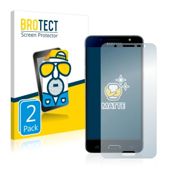 Parte frontal de un envase de producto con el logotipo de la marca BROTECT. Al lado se muestra el dispositivo Samsung Galaxy J