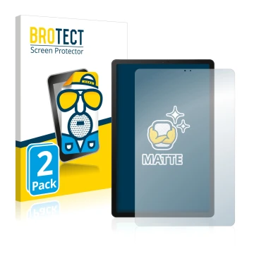 Parte frontal de un envase de producto con el logotipo de la marca BROTECT. Al lado se muestra el dispositivo Samsung Galaxy T
