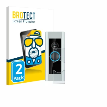 Parte frontal de un envase de producto con el logotipo de la marca BROTECT. Al lado se muestra el dispositivo Ring Video Doorb