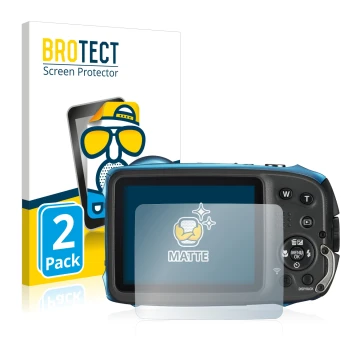 Parte frontal de un envase de producto con el logotipo de la marca BROTECT. Al lado se muestra el dispositivo Fujifilm FinePix